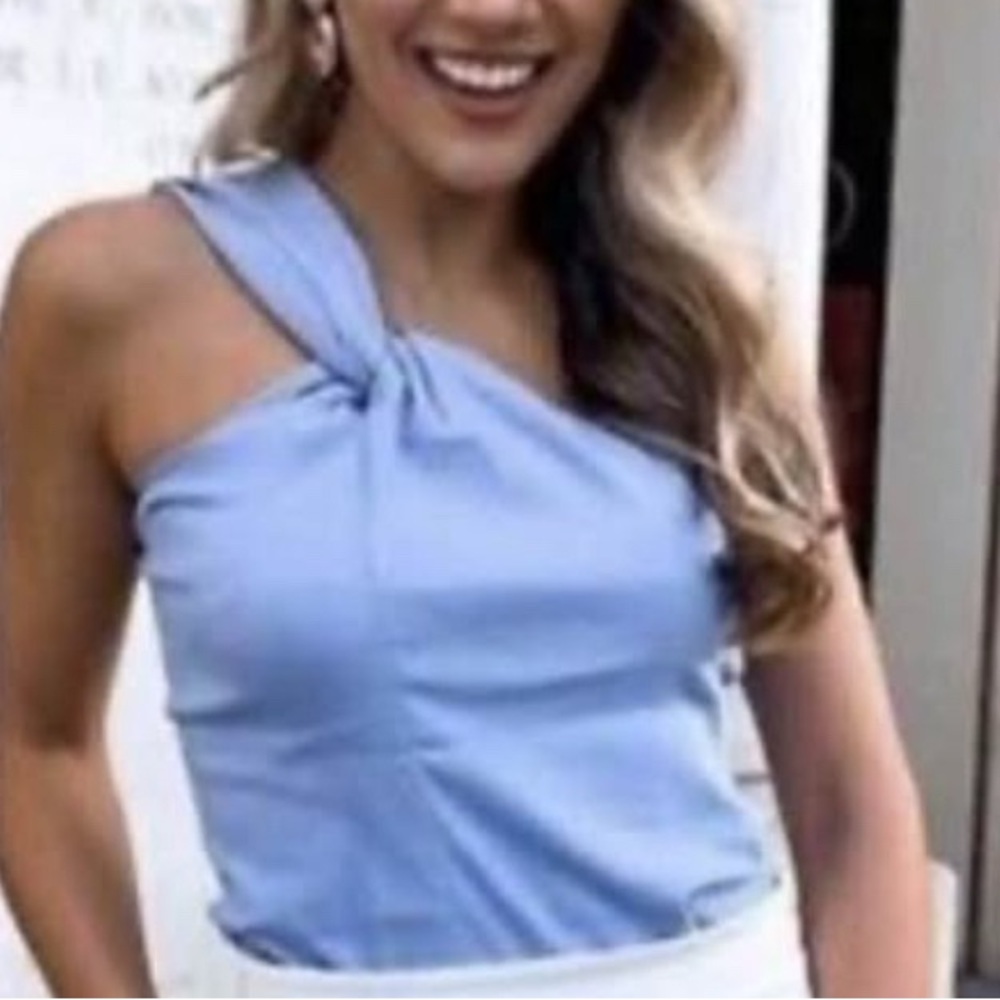 Zara Light Blue One-Shoulder Blouse